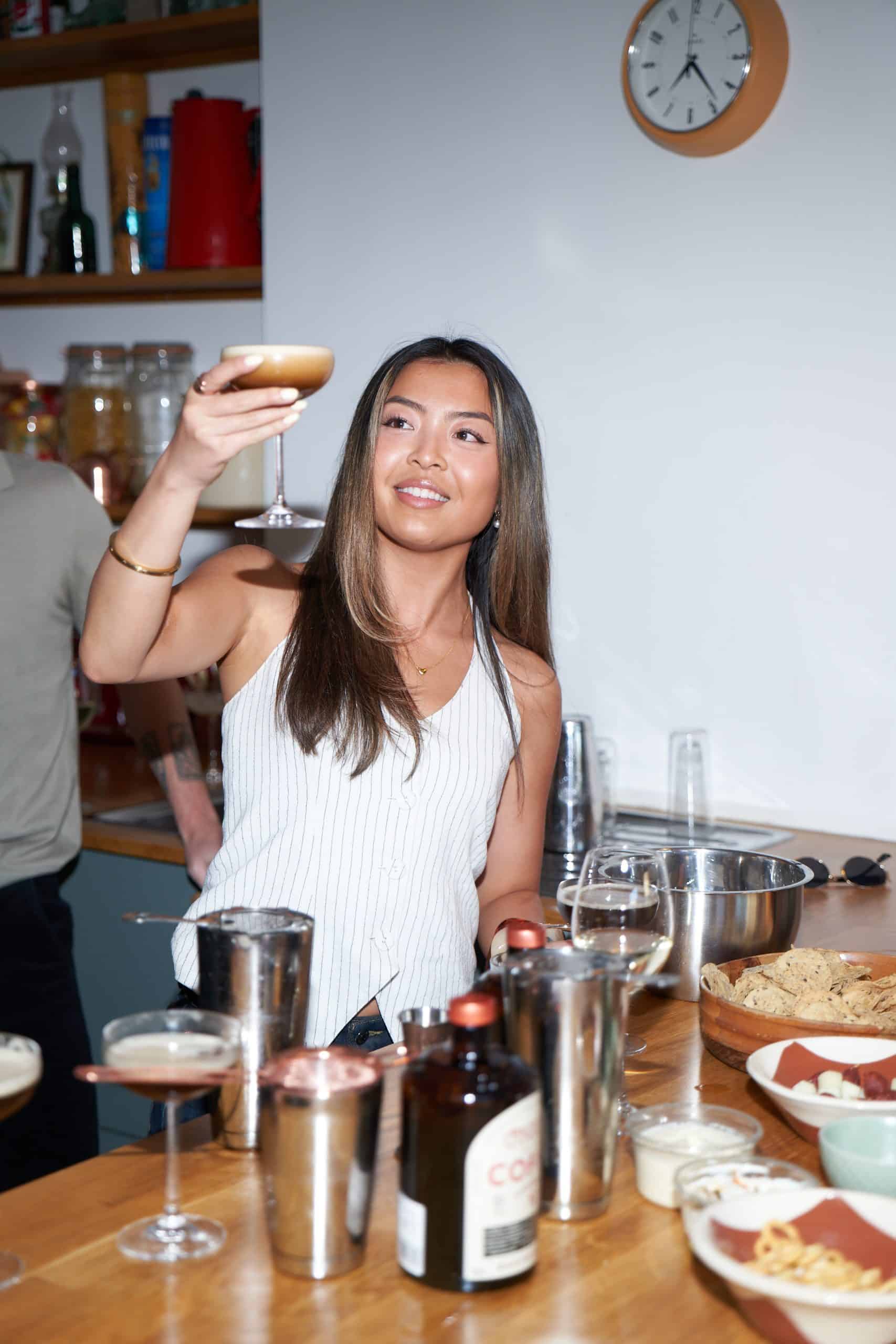 shaking up a decaf espresso martini at home